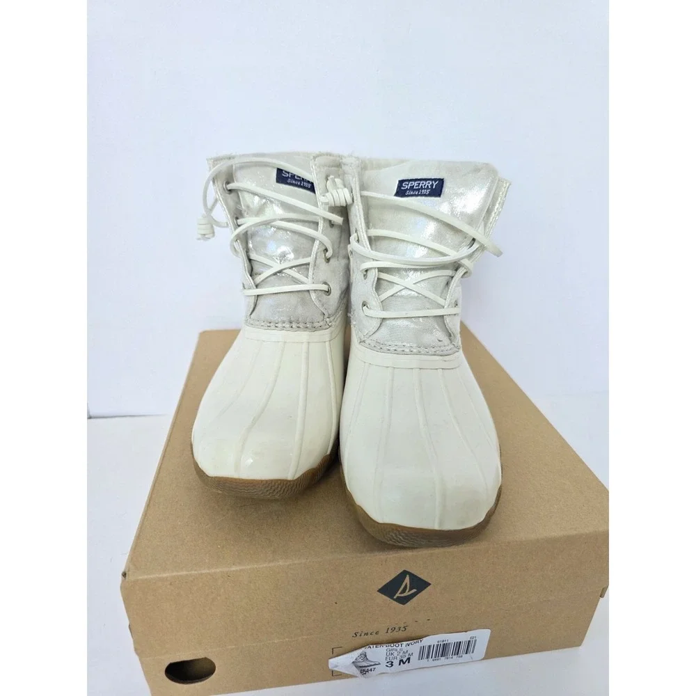 Sperry Top Sider Saltwater Boot Ivory Girls‎ sz 3M w/ box